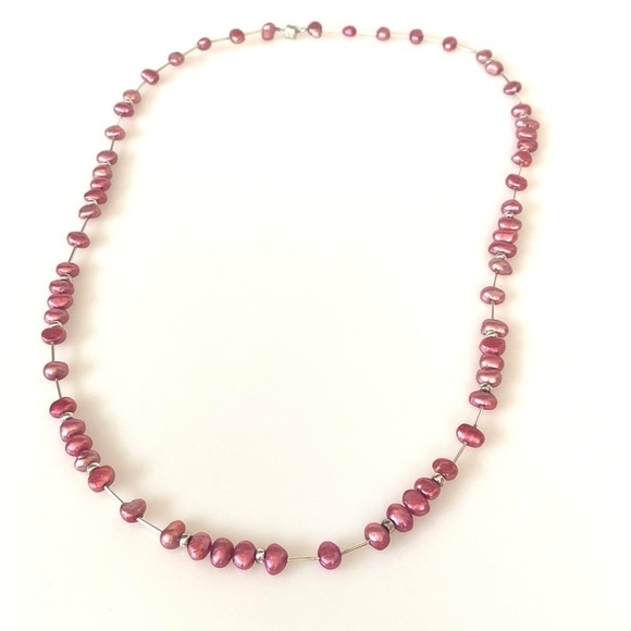 925 Necklace Dyed Pink Fresh Water Pearls - Picture 3 of 9